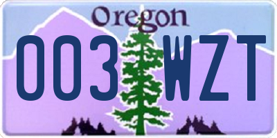 OR license plate 003WZT
