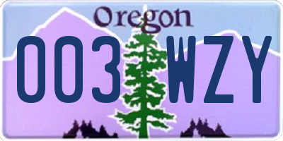 OR license plate 003WZY