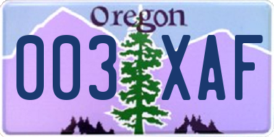 OR license plate 003XAF