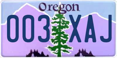 OR license plate 003XAJ