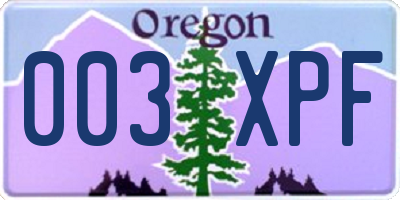OR license plate 003XPF