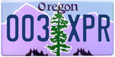 OR license plate 003XPR