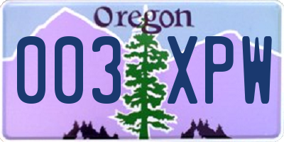 OR license plate 003XPW