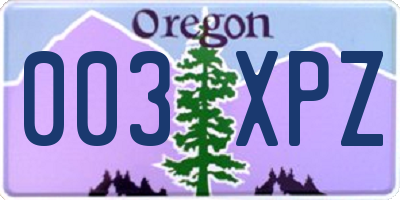OR license plate 003XPZ