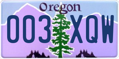 OR license plate 003XQW