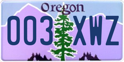 OR license plate 003XWZ