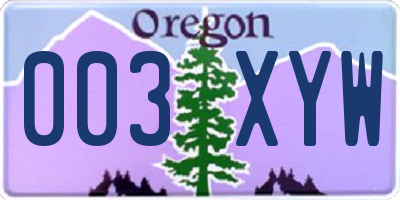 OR license plate 003XYW