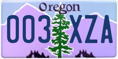 OR license plate 003XZA