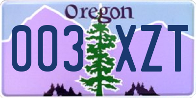 OR license plate 003XZT