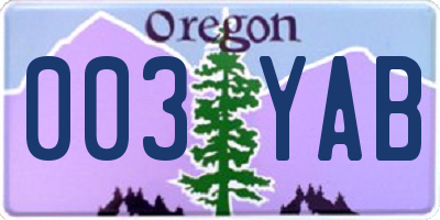 OR license plate 003YAB