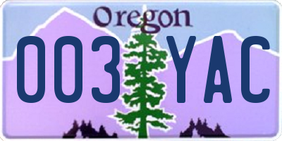OR license plate 003YAC