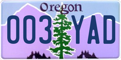 OR license plate 003YAD
