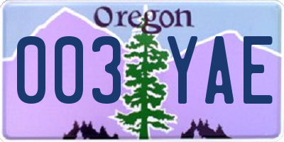 OR license plate 003YAE