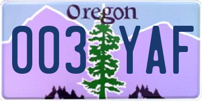 OR license plate 003YAF