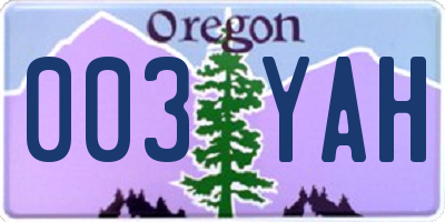 OR license plate 003YAH