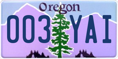 OR license plate 003YAI