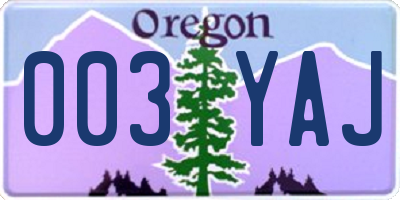 OR license plate 003YAJ