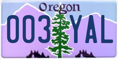 OR license plate 003YAL