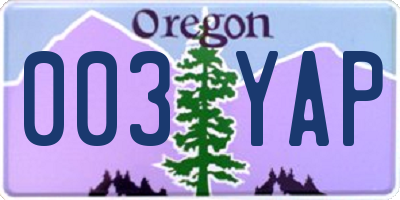 OR license plate 003YAP