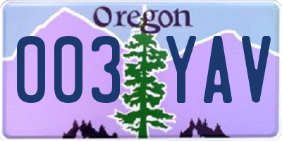 OR license plate 003YAV