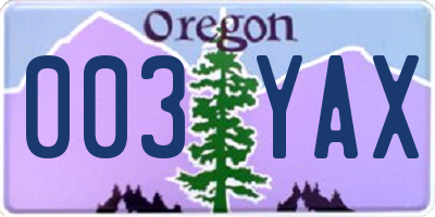 OR license plate 003YAX