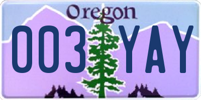 OR license plate 003YAY