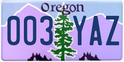 OR license plate 003YAZ