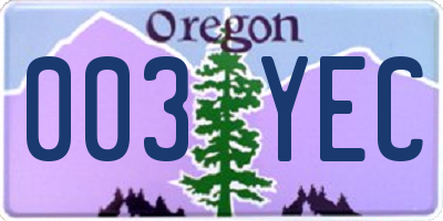 OR license plate 003YEC