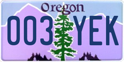 OR license plate 003YEK
