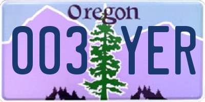 OR license plate 003YER
