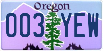 OR license plate 003YEW