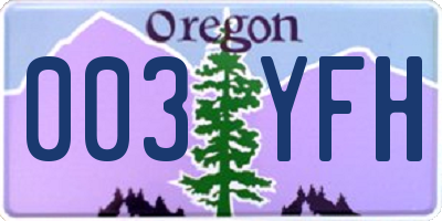 OR license plate 003YFH