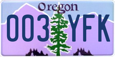 OR license plate 003YFK