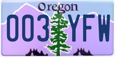 OR license plate 003YFW