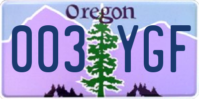 OR license plate 003YGF