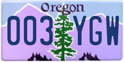 OR license plate 003YGW