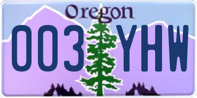 OR license plate 003YHW