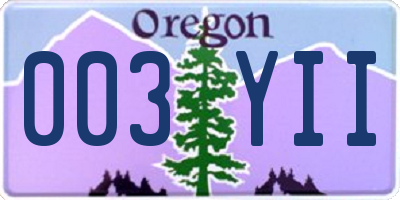 OR license plate 003YII