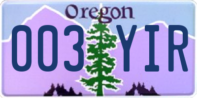 OR license plate 003YIR