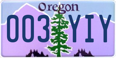 OR license plate 003YIY