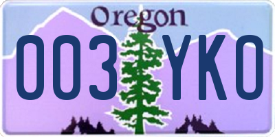 OR license plate 003YKO