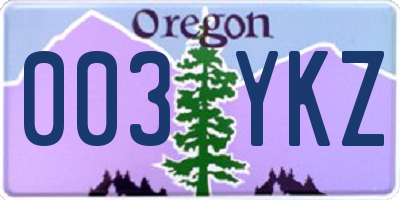 OR license plate 003YKZ