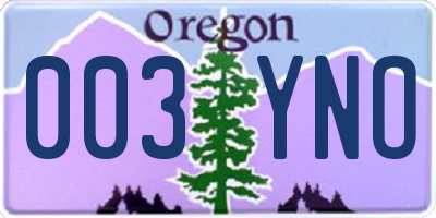OR license plate 003YNO