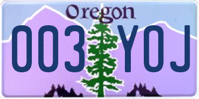 OR license plate 003YOJ