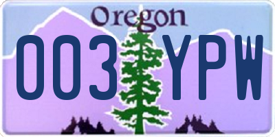 OR license plate 003YPW