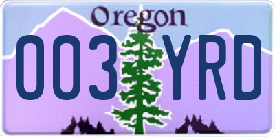 OR license plate 003YRD