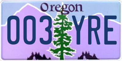 OR license plate 003YRE