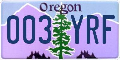 OR license plate 003YRF