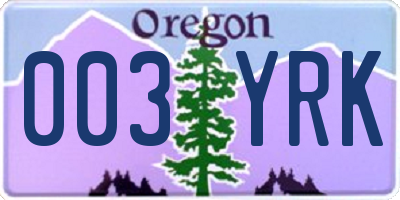 OR license plate 003YRK