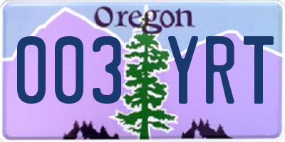 OR license plate 003YRT